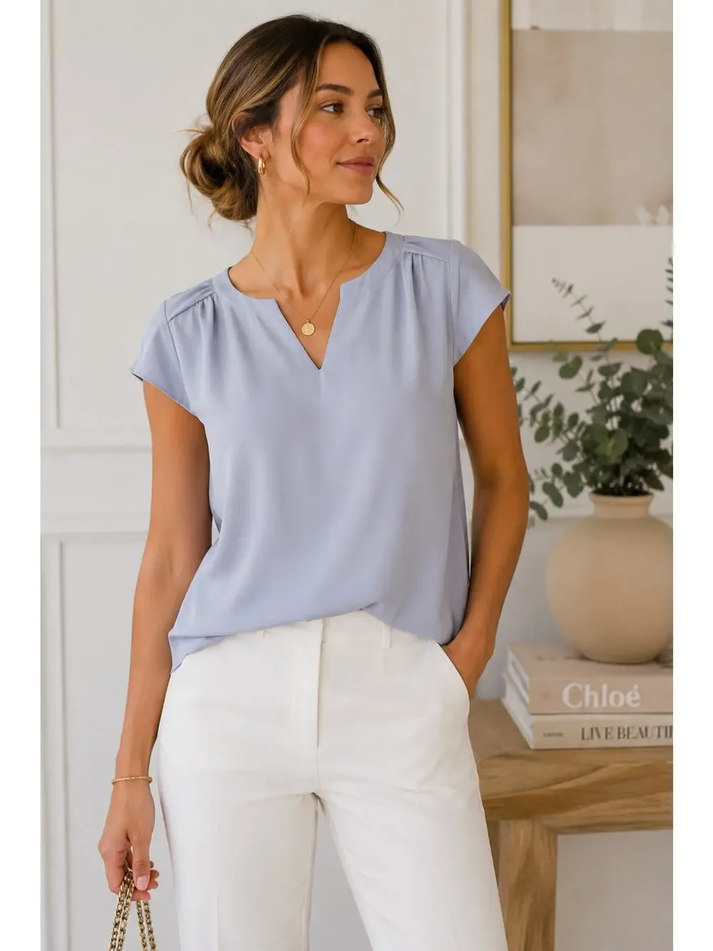Banana Republic Light Blue Cap Sleeve Blouse – Size Medium - Picture 1 of 5